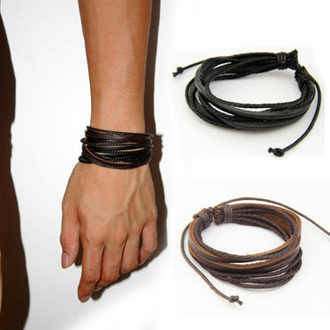 HOT Leather Bracelets & Bangles for Men and Women Black and Brown Braided Rope Fashion Man Jewelry 2pcs PI0246