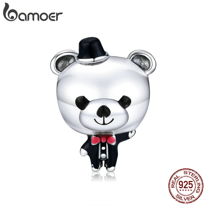 bamoer Mr. Bear the Groom in Wedding Charm for Original Silver Bracelet or Bangle 925 Sterling Silver Fine Jewelry SCC1473