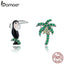 bamoer Genuine 925 Sterling Silver Asymmetric Toucans and Coconut Tree Stud Earrings for Women Girl  Anti-allergy Jewelry SCE911