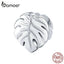 bamoer 925 Sterling Silver Metal Charm for Original Brand Bracelet & Bangle Plant Leaf Monstera Deliciosa Popular Jewelry BSC141