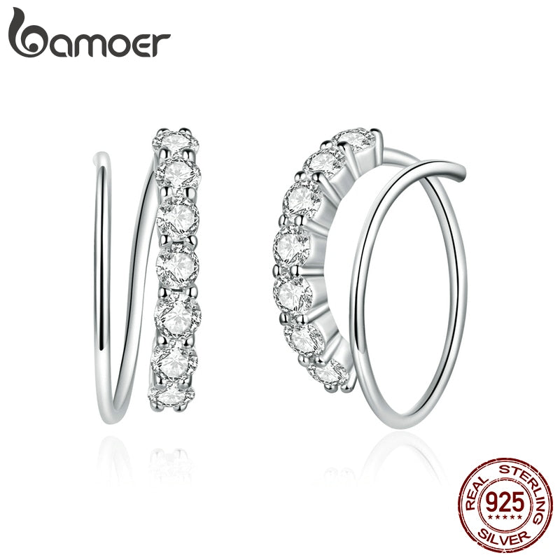 bamoer Authentic 925 Sterling Silver Simple Geometry CZ Stud Earrings for Women Plated platinum Silver Jewelry SCE931