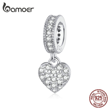bamoer Shiny Heart Pendant Charm for Original Silver Snake Bracelet or Necklace 925 Sterling Silver Brand Jewelry BSC211