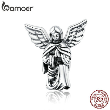 bamoer Wish Angel Genuine 925 Sterling Silver Original Pendant Charm for Bracelet or Necklace Fine DIY Jewelry braceletBSC314