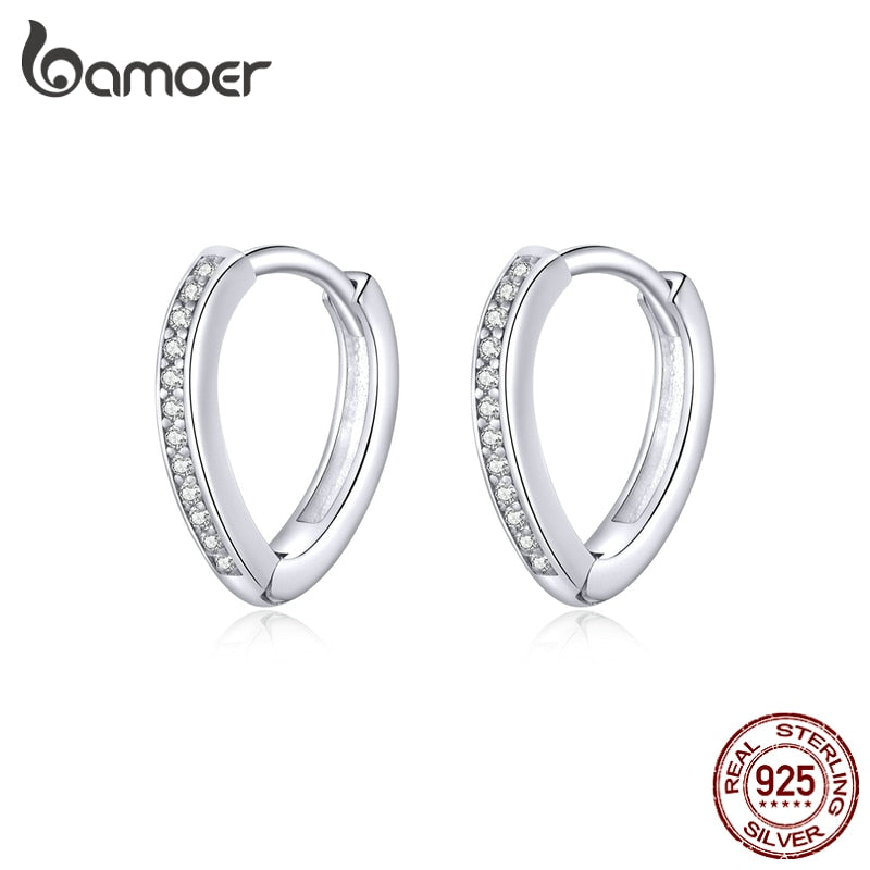 bamoer 100% Real 925 Sterling Silver Heart Ear Hoops Earrings for Women Engagement Statement Jewelry 2020 Oorbellen SCE868