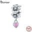 bamoer 925 Sterling Silver Heart Pendant Flower Charm fit Original Bracelet Beads for Women Jewelry Making Fine Jewelry SCC1485