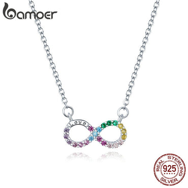 bamoer Genuine 925 Sterling Silver Rainbow Color Infinite Love  Short Chain Necklace for Women Girl Gift Collar 2020 New SCN402