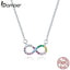 bamoer Genuine 925 Sterling Silver Rainbow Color Infinite Love  Short Chain Necklace for Women Girl Gift Collar 2020 New SCN402