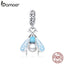 bamoer Insert Series 925 Sterling Silver Blue Enamel Moth Pendant Charm fit Original Bracelet or Necklace for Women SCC1479