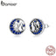 bamoer Genuine 925 Sterling Silver Cat on the Moon Round Stud Earrings for Women Ear Pins Fine Jewelry 2020 New SCE880