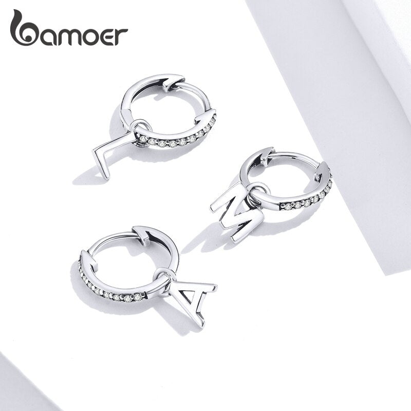 bamoer 1 Piece 925 Sterling Silver Alphabet Letter Dangle Earrings for Women Wedding Statement Jewelry Brincos 2020 New SCE848