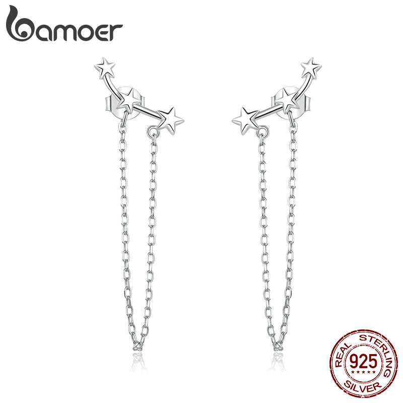 bamoer Silver 925 Jewelry Long Chain Tassel Dangle Earrings for Women Wedding Party 925 Sterling Silver Fine Jewelry BSE361