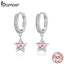 bamoer 925 Sterling Silver Jewelry Dazzling Pink Star CZ Light Stud Earrings for Women Girls Gift Statement Jewelry BSE414