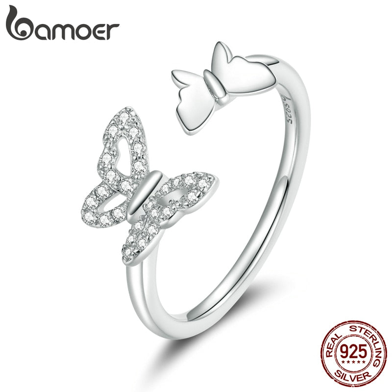 bamoer Signet Ring 925 Sterling Silver Flying Butterflies Open Adjustable Finger Rings for Women 2020 New Jewelry BSR141