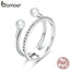 bamoer Authentic 925 Sterling Silver Geometric Shell Beads CZ Pendant Finger Rings for Women Engagement Statement Jewelry SCR668