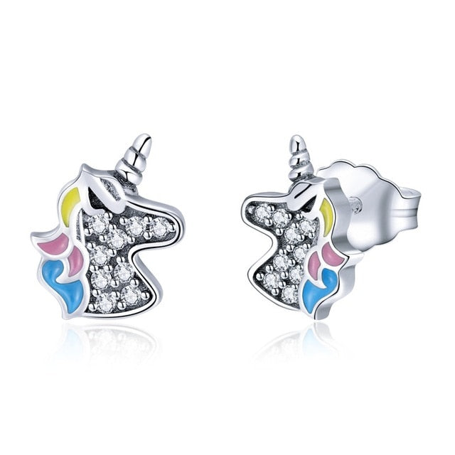 bamoer 925 Sterling Silver Dazzling Licorne Memory Stud Earrings Silver for Women & Girls Sterling-Silver-Jewelry SCE426