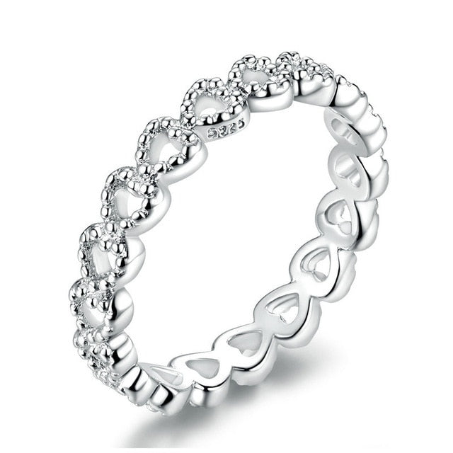 bamoer 3 STYLE BRAIDED PAVE LEAVES My Princess Queen Crown SILVER Color RING Twist Of Fate Stackable Ring PA7222