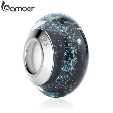BAMOER 1 pc Hotsale Silver Color Black European Murano Glass Beads fit Bracelet & Necklace Fashion Jewelry Wholesale PA6369