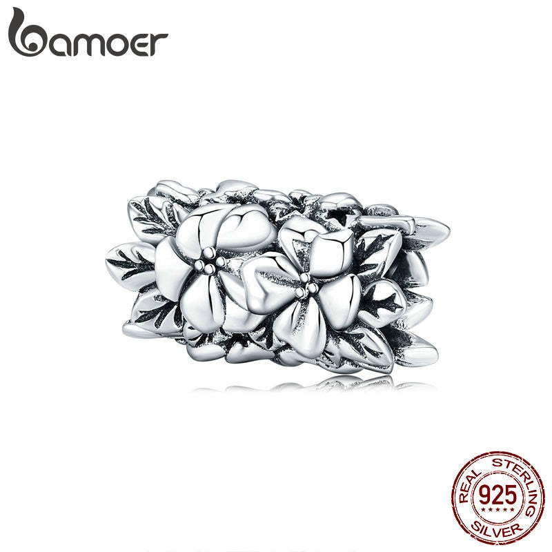 bamoer Metal Flower Beads for Women 925 Sterling Silver Charm fit Original Snake Bracelet DIY Bracelet Bangle Jewelry SCC1488