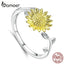 bamoer Genuine 925 Sterling Silver Sunflower Finger Rings for Women Wedding Band Engagement Statement Jewelry Anel SCR596