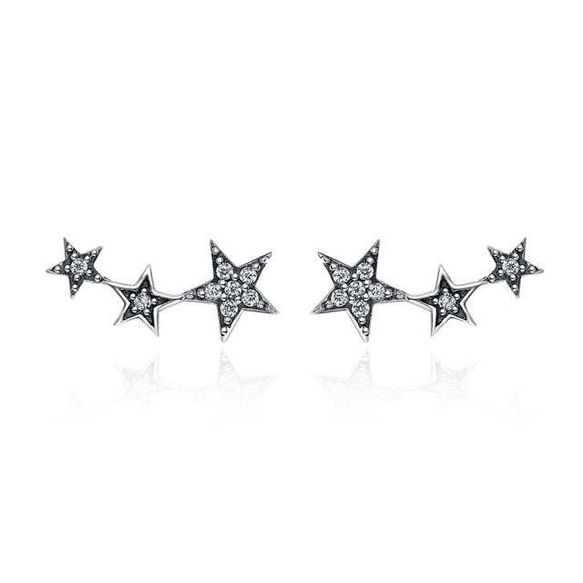 BAMOER Authentic 925 Sterling Silver CZ Exquisite Stackable Star Earrings for Women Jewelry Valentine's Day Gift SCE175