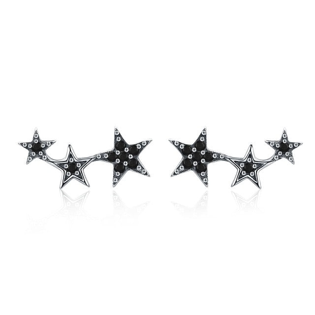 BAMOER Authentic 925 Sterling Silver CZ Exquisite Stackable Star Earrings for Women Jewelry Valentine's Day Gift SCE175