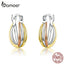 bamoer Real 925 Sterling Silver Bicolor Earrings for Women Statement Fine Jewelry Brinco earring Women Gift 2020 Bijoux SCE719