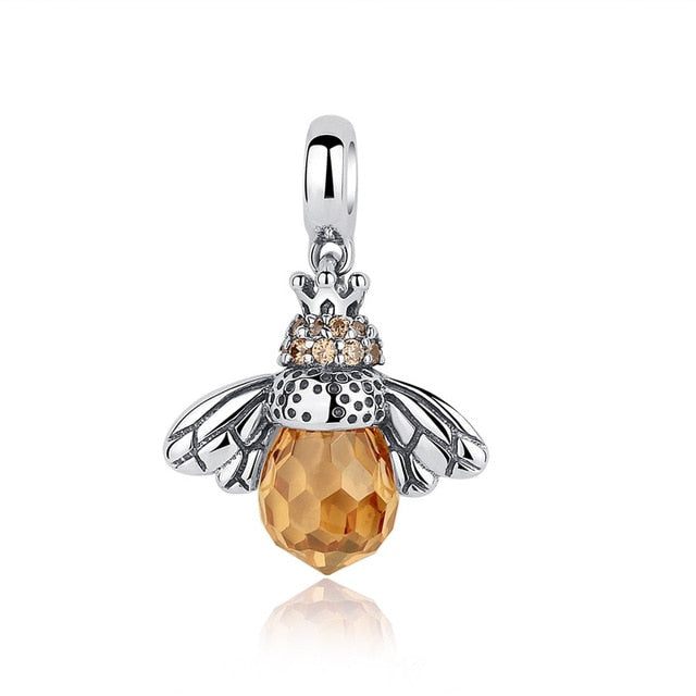 BAMOER 925 Sterling Silver Lovely Orange Bee Animal Pendants Necklace for Women Fine Jewelry CC035