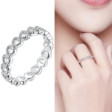WOSTU Silver Plated S925 Ring Stackable Forever Heart Love Ring For Women Original Brand Fashion Ring Luxury Jewelry Gift FB7223