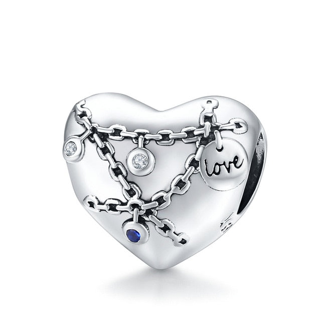 WOSTU 100% Authentic 925 Sterling Silver Heart Shape Charm Beads Fit Brand Charm Bracelet DIY Original Silver Jewelry