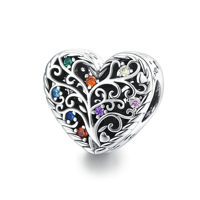 WOSTU 100% Authentic 925 Sterling Silver Heart Shape Charm Beads Fit Brand Charm Bracelet DIY Original Silver Jewelry