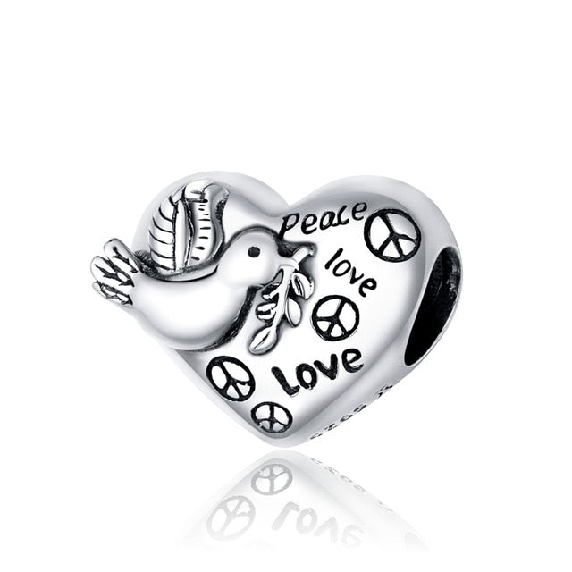 WOSTU 100% Authentic 925 Sterling Silver Heart Shape Charm Beads Fit Brand Charm Bracelet DIY Original Silver Jewelry