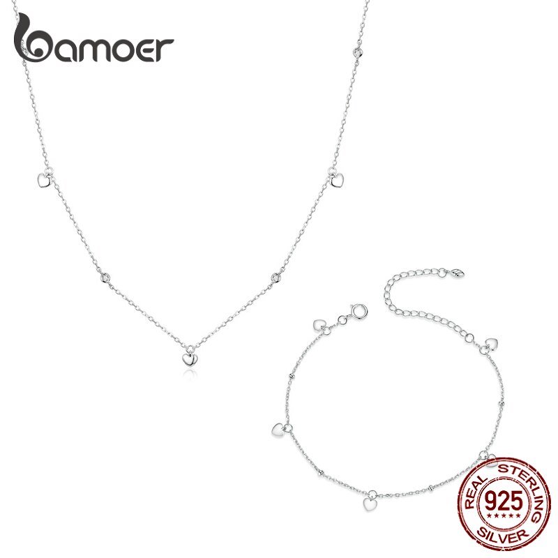 bamoer 925 Sterling Silver Choker Necklace and Heart Chain Bracelet  Jewelry Sets for Women Wedding Statement Jewelry ZHS213