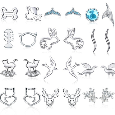 bamoer Real 925 Silver Spring Swallow Cat Dog Puppy Rabbit Fish Tail Animal Stud Earrings Hollow Simple Hypoallergenic Earrings