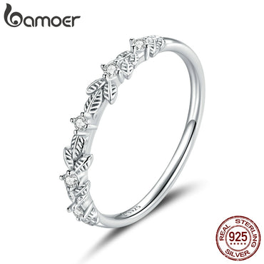 bamoer S925 Sterling Silver Clear platinum CZ Vintage Vine Finger Rings for Women Engagement Wedding Statement Jewelry BSR140
