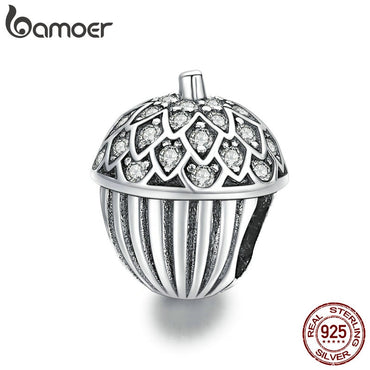 bamoer Genuine 925 Sterling Silver CZ silver Lucky Pine Cone Original Charm for Brand Female DIY Bracelet Jewelry BSC337