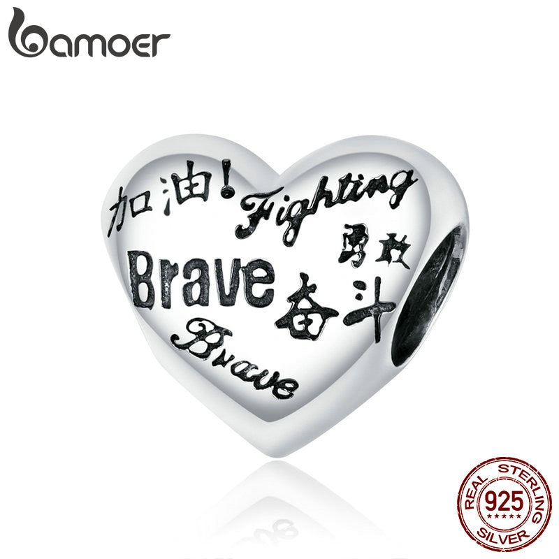 bamoer Genuine 925 Sterling Silver Positive Energy silver Charm for Original Luxury Brand Female DIY Bracelet Jewelry  SCC1595