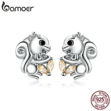 bamoer Stud Earrings for Women 925 Sterling Silver CZ Ear Studs Cute Squirrels  Engagement Statement Jewelry gift BSE417