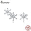 bamoer Real 925 Sterling Silver Elegant Snowflakes CZ Stone Stud silver Earrings for Women Animal Jewelry for Girl BSE425