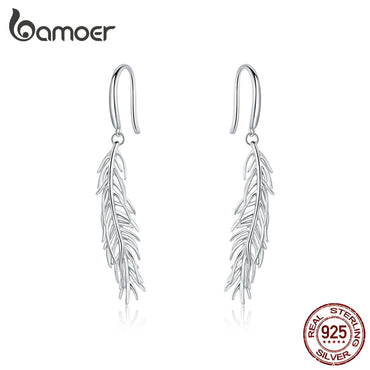 bamoer Genuine 925 Sterling Silver Rainbow Color Light Feather Stud Earrings for Women Fine Jewelry 2020 New Bijoux BSE427