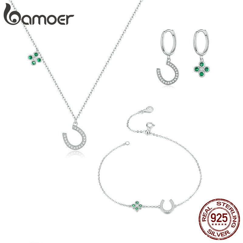 bamoer 925 Sterling Silver Luxury Brand Snake Pendant Necklace Adjustable Bracelet chain and Hoop Earrings for Women ZHS208