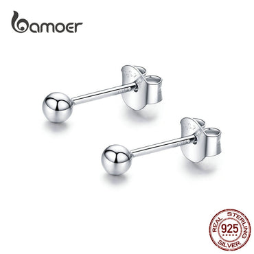 bamoer 925 Sterling Silver small Ball Sleeping Stud Earrings for Women Original Design Fine Jewelry Bijoux Brincos SCE581