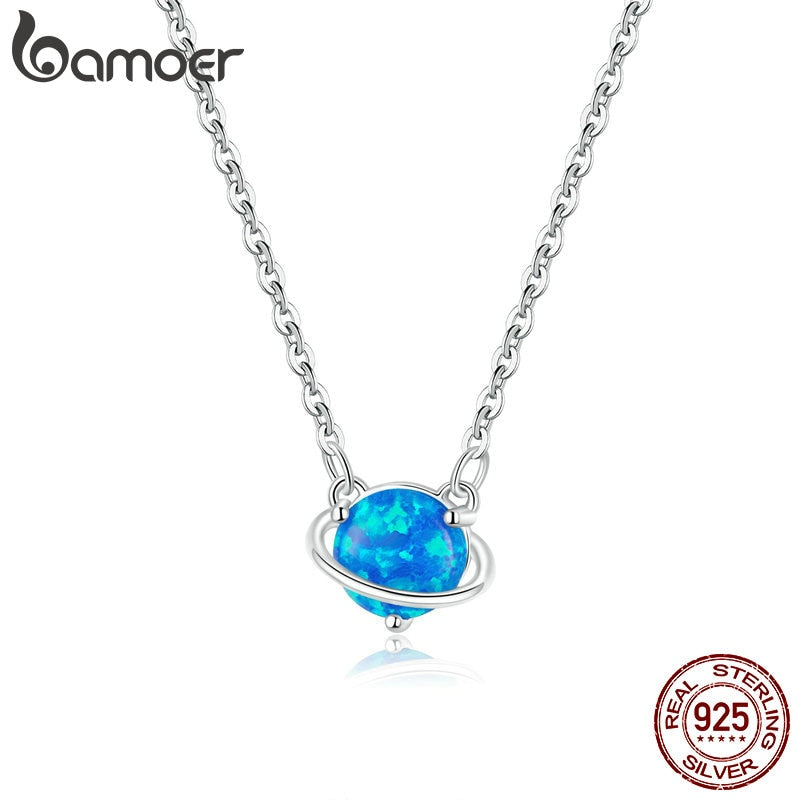 bamoer 925 Sterling Silver Charm Planet Clear CZ Pendant Necklace for Women Family Gifts Fine Jewelry BSN194