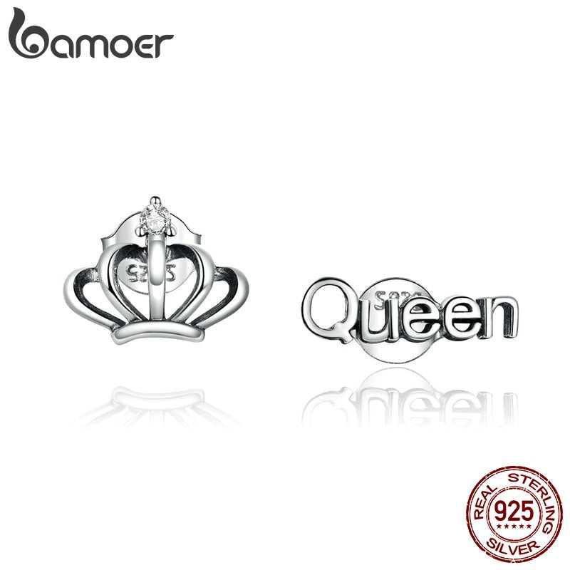 bamoer Simple Crown silver Stud Earrings for Women 925 Sterling Silver Ear Pins Jewelry 2020  New Design Brincos earring SCE934