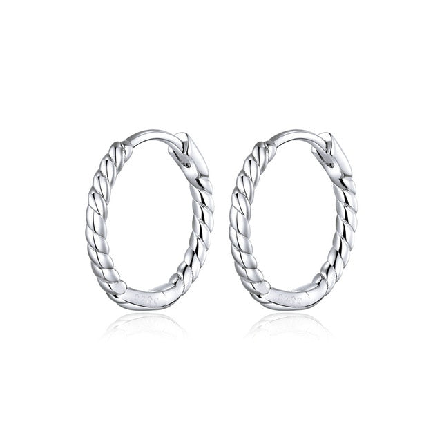 BAMOER Genuine 925 Sterling Silver Round Circle Hoop Earrings for Women Gold Color Earrings Sterling Silver Jewelry Gift SCE498
