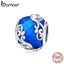 bamoer 925 Silver Beads Charm Jewelry Blue Round Design Vine Pattern fit Original Brand Bracelet Sterling Silver Jewelry  BSC231