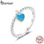bamoer S925 Sterling Silver CZ Deep Blue Heart Finger Ring for Women Plated platinum Engagement Wedding Statement Jewelry SCR672