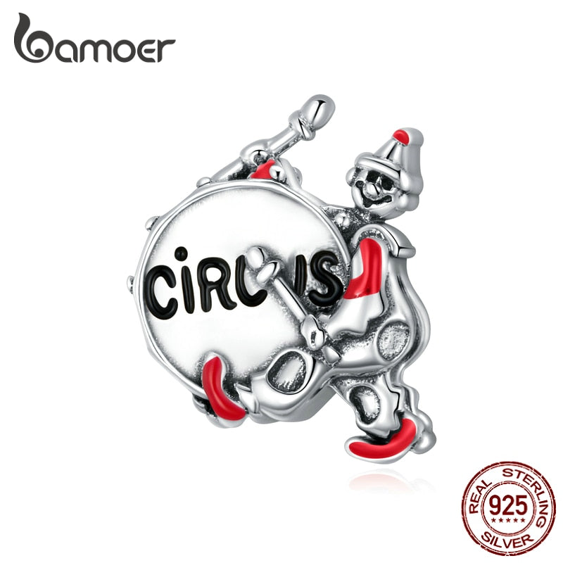 bamoer Genuine 925 Sterling Silver Drumming Clowns Metal Charm for Original Silver Bracelet Cute DIY Charms Gift SCC1658
