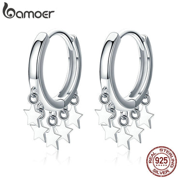 bamoer Genuine 925 Sterling Silver Star Charm Earrings Stud Women Punk Style Fine Jewelry SCE684