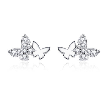 BAMOER High Quality 925 Sterling Silver Simple Dancing Butterfly Stud Earrings for Women Party Jewelry Girlfriend Gift BSE056
