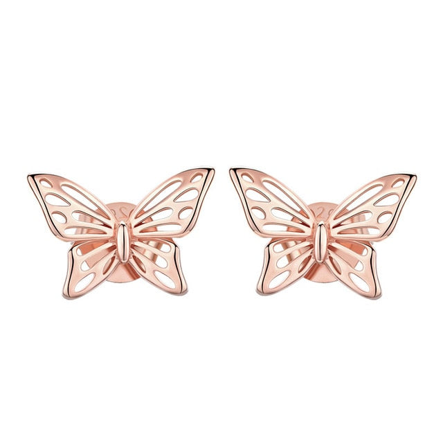 BAMOER High Quality 925 Sterling Silver Simple Dancing Butterfly Stud Earrings for Women Party Jewelry Girlfriend Gift BSE056